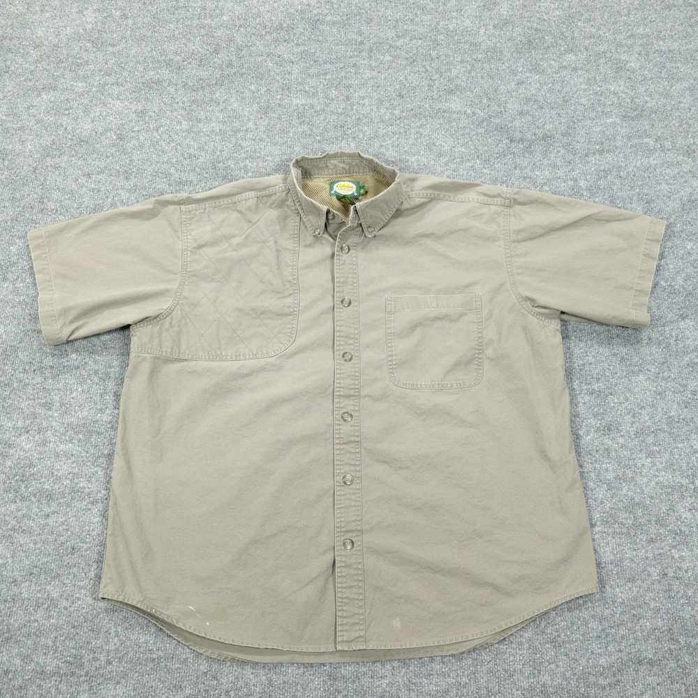 Cabela's Shirt Mens XL Khaki Quilted Shoulder Patch Vented Shooting Hunting